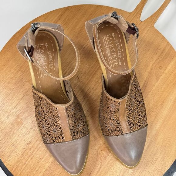 L’Artiste Spring Step Pauletta Laser Tooled Leather Boho Shoes Taupe Grey 37 - Picture 13 of 13